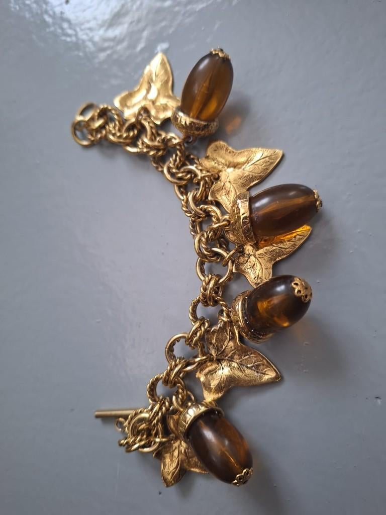 Armband goudverguld met eikels, Overige materialen, Gebruikt, Verzenden, Met bedels of kralen