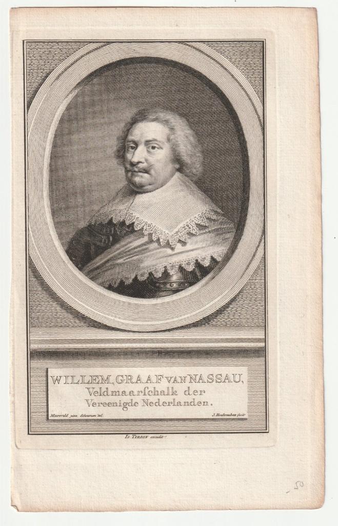 Willem Graaf van Nassau gravure Jacob Houbraken, Verzenden, Portret, Gravure, Blanco verso