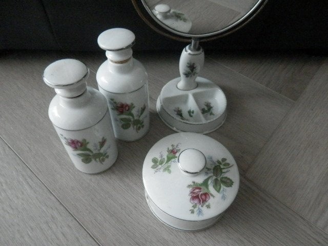 Kaptafelsetje met spiegel, 4 delig setje, Antiek en Kunst, Ophalen of Verzenden