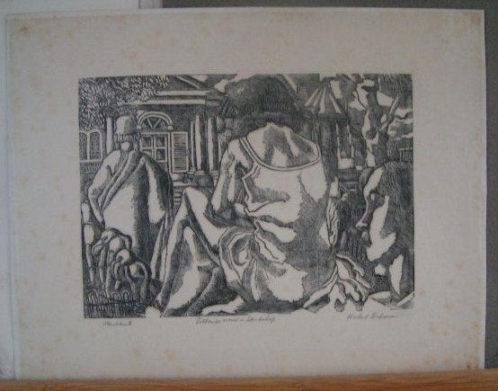Hubert Bekman "vrouw" in landschap ets op japans papier, Ets, Religie, Ophalen of Verzenden, 23 cm