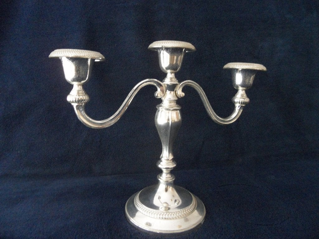 vintage 3 armige kandelaar verzilverd, Ophalen of Verzenden, Koper of Brons