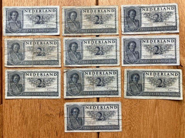 10 x 2,5 gulden 1949 muntbiljet Juliana, Postzegels en Munten, Bankbiljetten | Nederland, Ophalen, 2½ gulden, Setje