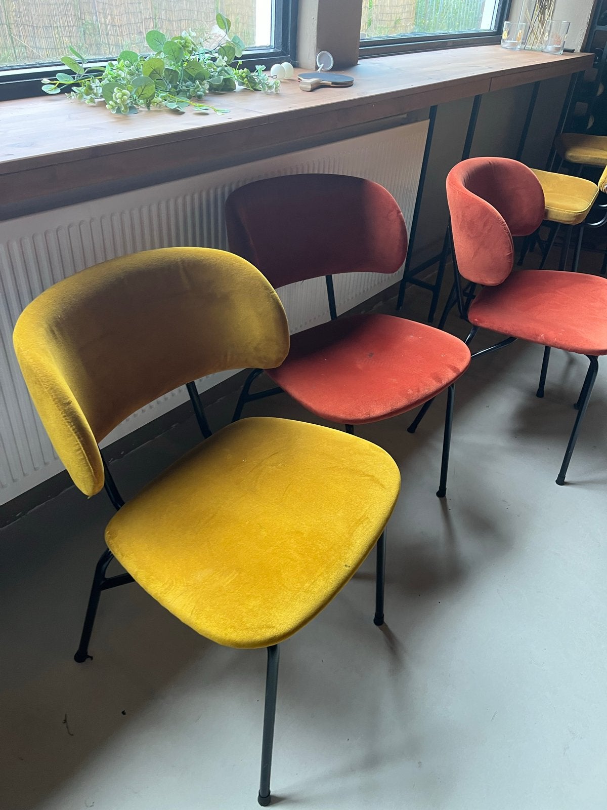 fluwelen stoelen - geel, oranje, bordeaux, Ophalen, Gebruikt, Overige kleuren, Drie