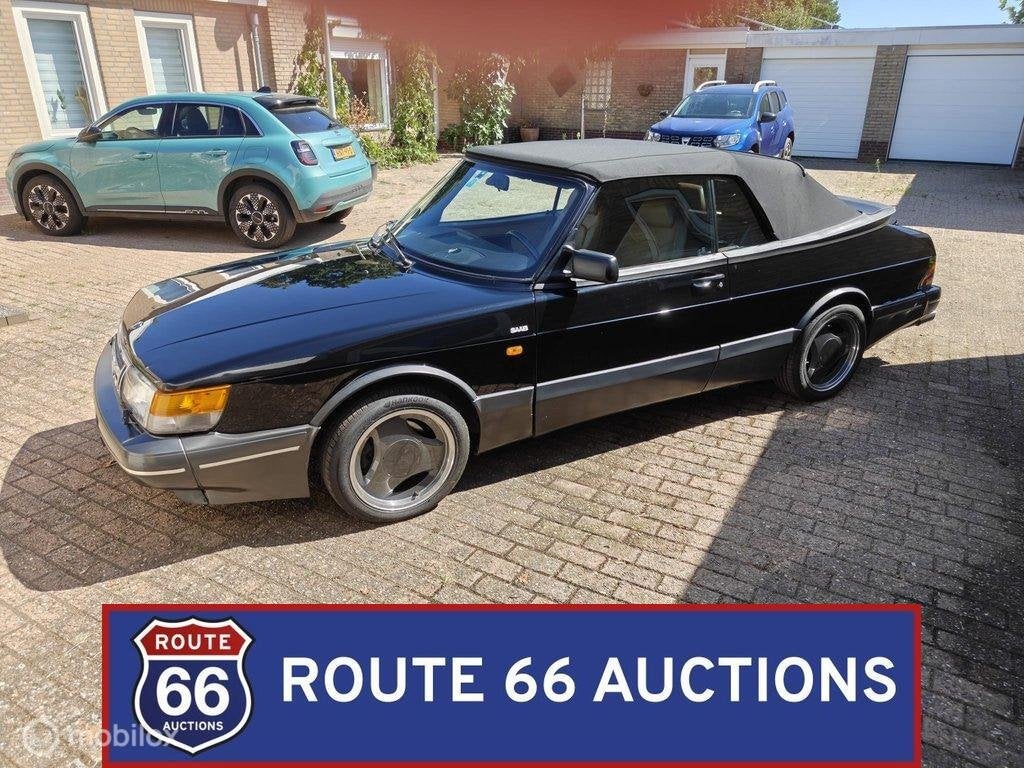 Saab 900 Turbo 16S Cabriolet | 1993 | Route 66 Auctions, Auto's, Overige carrosserieën, Zwart, Bedrijf, Handgeschakeld