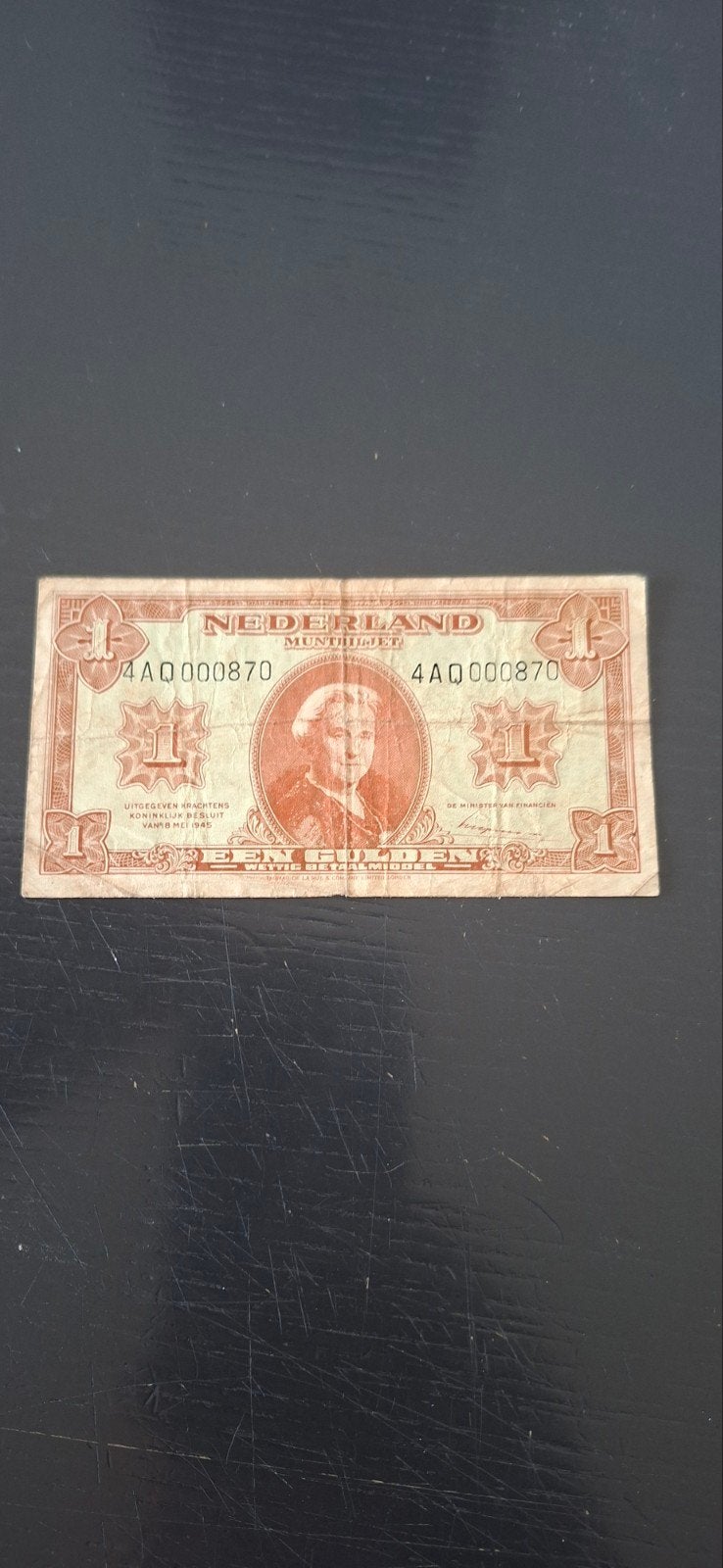 1 gulden biljet 1945 1 cijer 2 lett 6 cijfers bieden, Ophalen of Verzenden