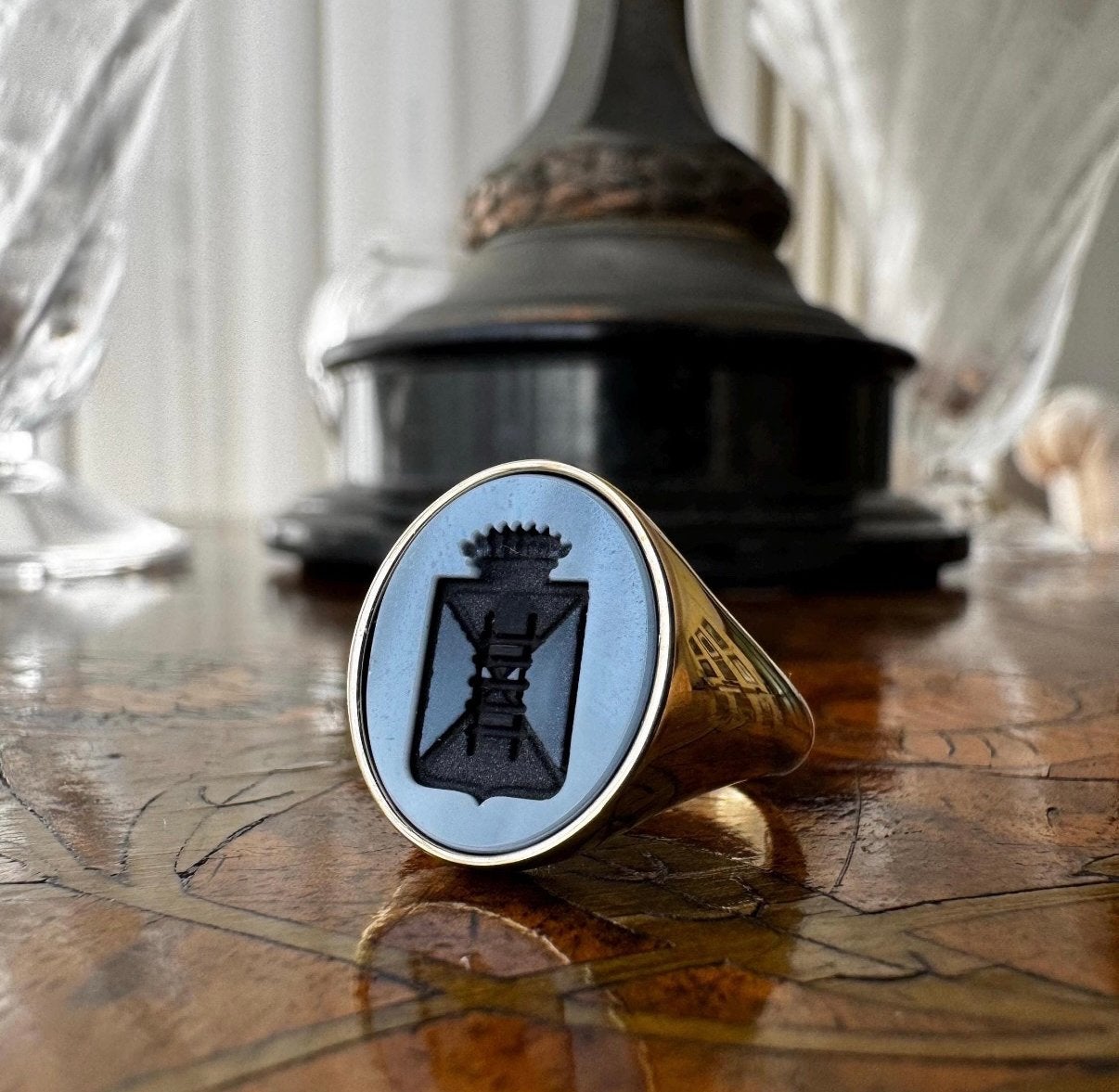 Zegelring blauwlagensteen, Ophalen of Verzenden, Zo goed als nieuw
