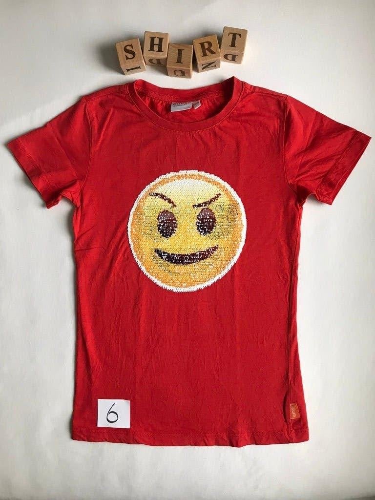 Smiley shirt – omkeerbare pailletten - maat: 128/134, Emoji  Smiley shirt, Ophalen of Verzenden, Zo goed als nieuw, Shirt of Longsleeve