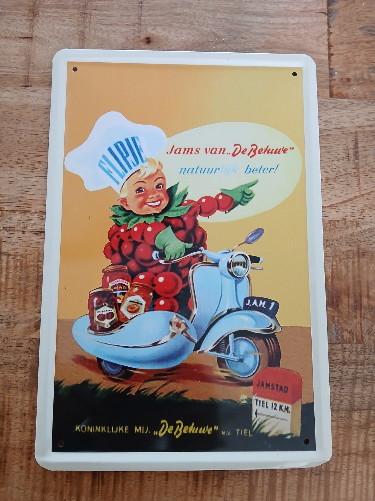 Vintage De Betuwe emaille reclamebord - Flipje jam, Antiek en Kunst, Ophalen of Verzenden