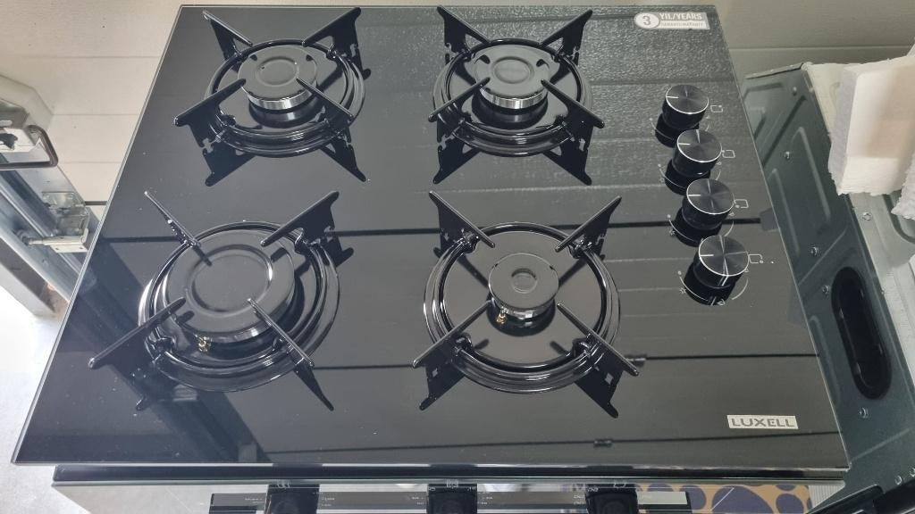 Nieuwe inbouw gaskookplaat 4 pits–stijlvol zwart kristalglas, Ophalen, Nieuw, 4 kookzones, Inbouw