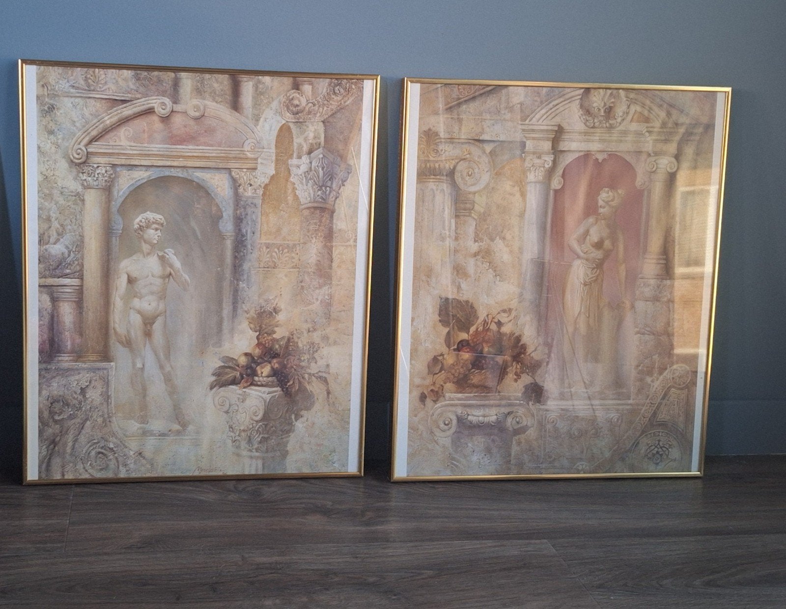 Set van 2 Klassieke Schilderijen: David en Vrouw, Antiek en Kunst, Portret of Personen, Ophalen of Verzenden, Klassiek, Print