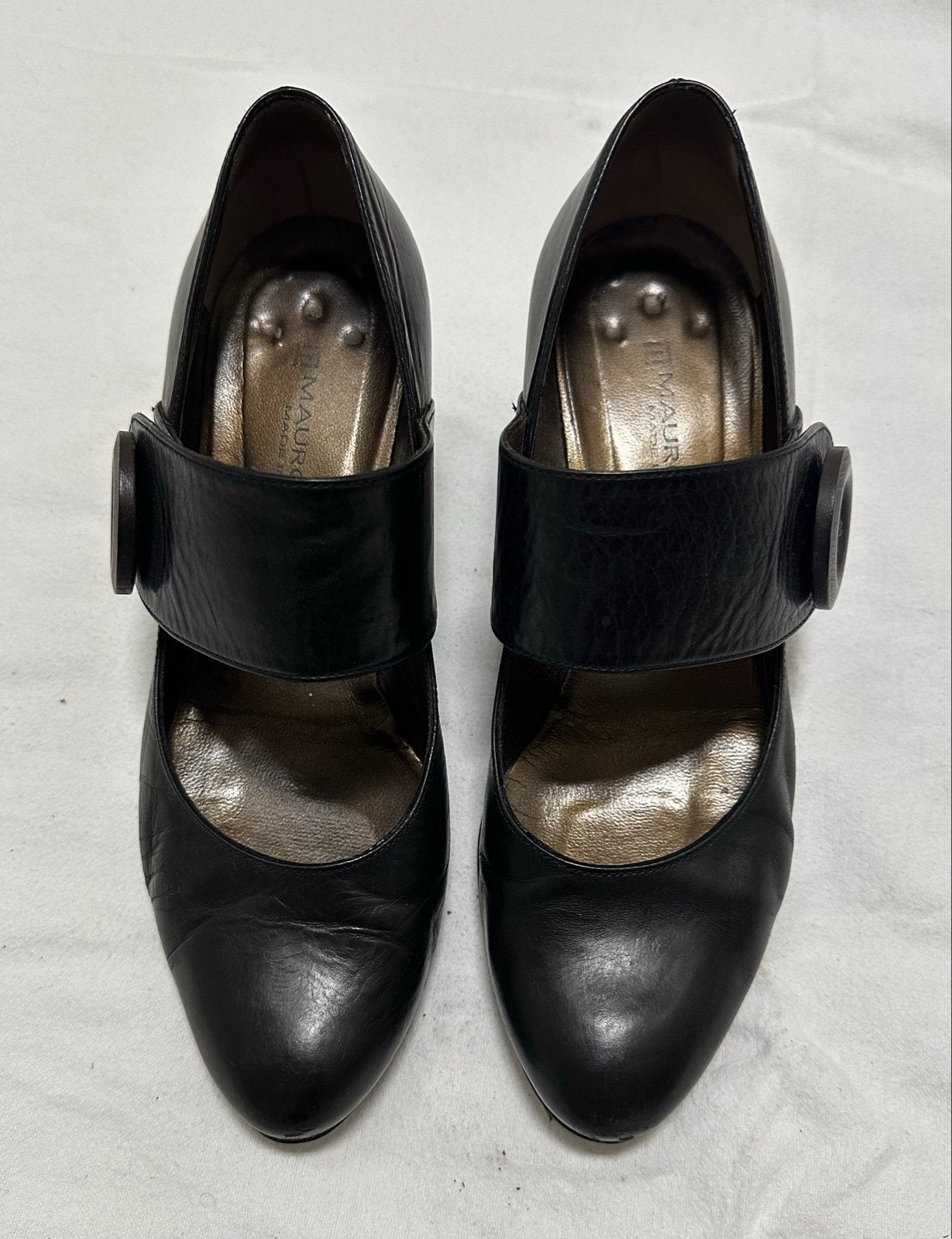 Mauro Teci Zwarte Leren Pumps met Wreefband en Knoop, Kleding | Dames, Ophalen, Gedragen, Zwart, Pumps
