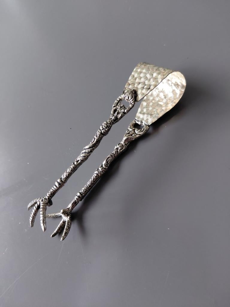 Antieke verzilverde suikertang met vogelklauwen, Antiek en Kunst, Antiek | Goud en Zilver, Ophalen of Verzenden