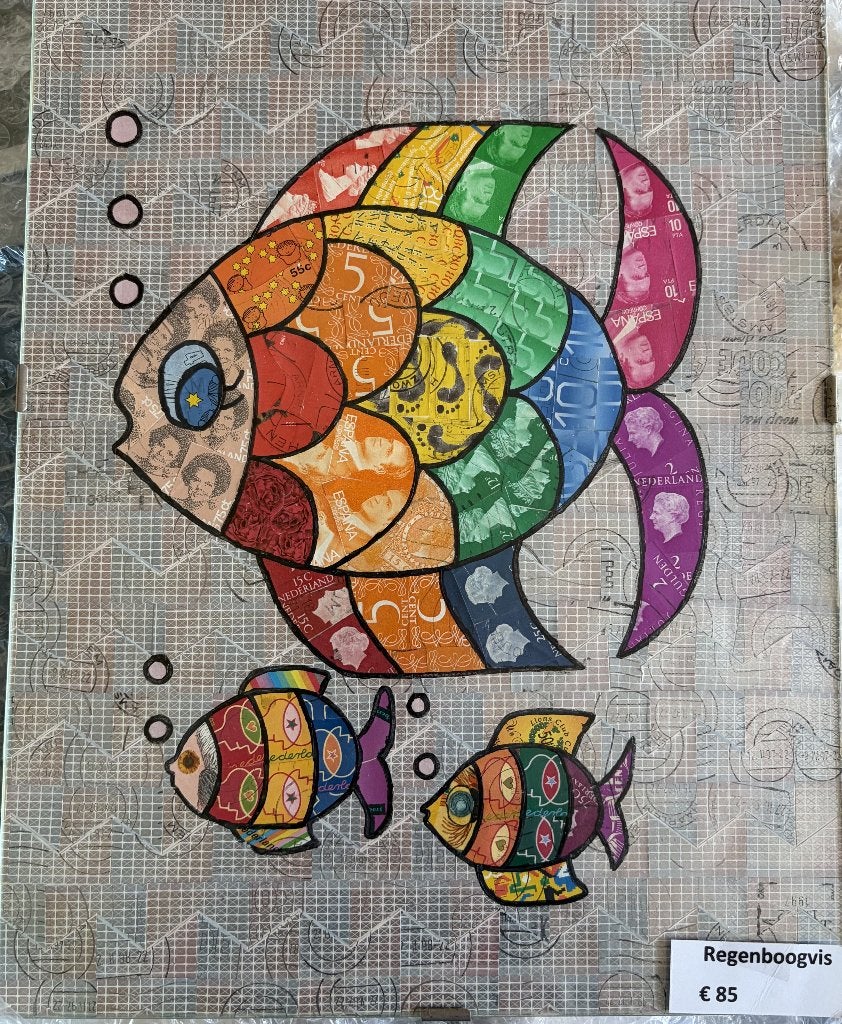 Regenboogvis - postzegelkunst, Verzenden, Nieuw, Handgemaakt, Knutselwerk