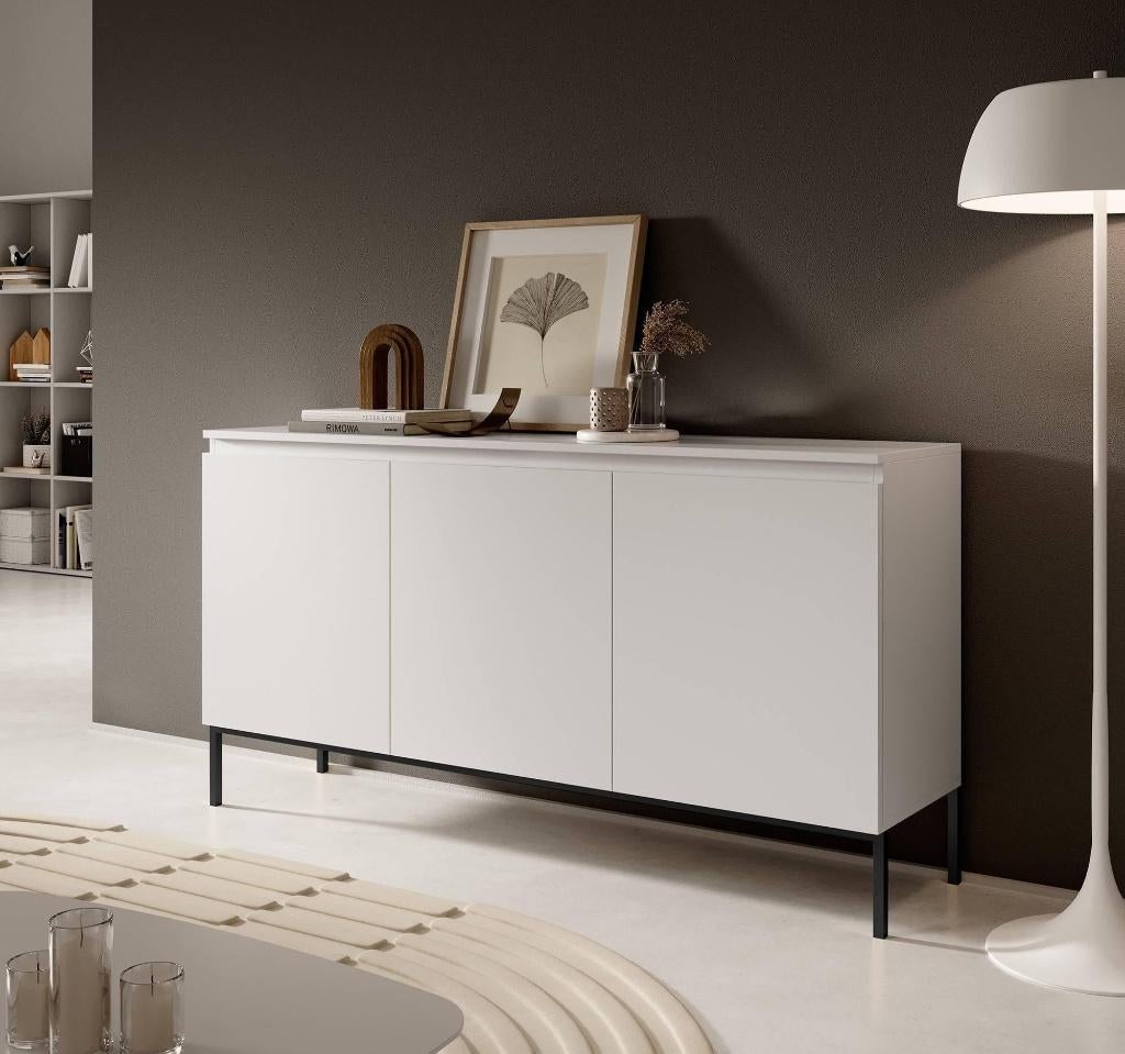 Dressoir Kate 3 deurs - Wit/Zwart, Ophalen of Verzenden, Nieuw, 25 tot 50 cm, 200 cm of meer