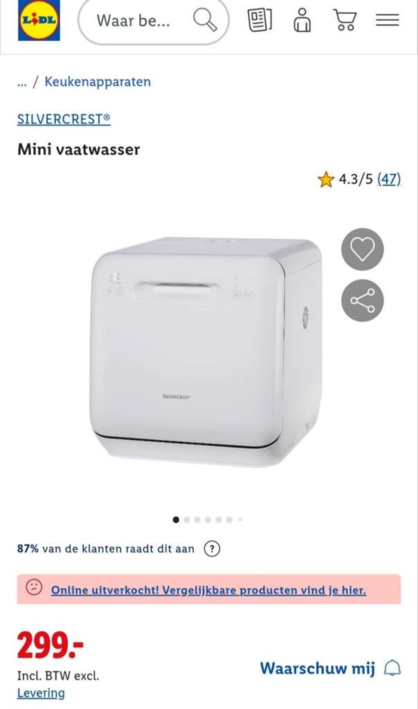 Mini vaatwasser Silvercrest wit, Witgoed en Apparatuur, Ophalen, Zo goed als nieuw, Minder dan 85 cm