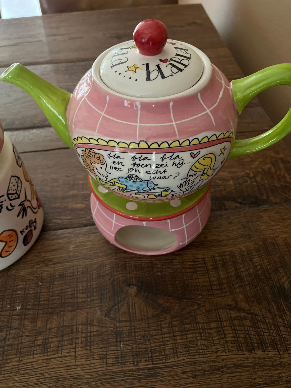 Blond Amsterdam theepot met theelicht en voorraadpot, Ophalen, Keramiek, Zo goed als nieuw, Theepot