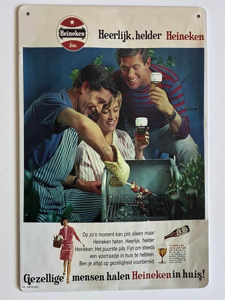 Oude reclame jaren 60 heineken metalen wandbord 20x30cm, Elspeet, Olt, Overige typen, Nieuw