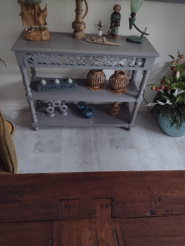 Een mooie sidetable grijs/ blauw behandeld met krijtverf, Huis en Inrichting, Tafels | Sidetables, Ophalen, 50 tot 100 cm, Zo goed als nieuw