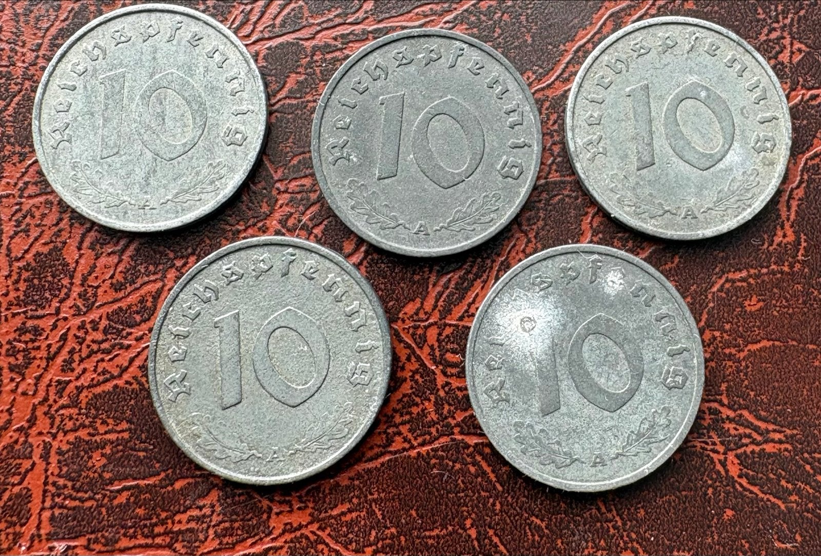 Set van 5 Duitse 10 Reichspfennig munten (1940-1944, Verzamelen, Ophalen of Verzenden, Duitsland