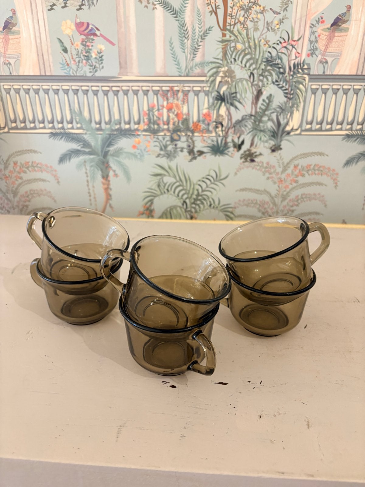 Set van 6 Vintage Arcoroc France Rookglas Kopjes Jaren 70, Antiek en Kunst, Ophalen of Verzenden