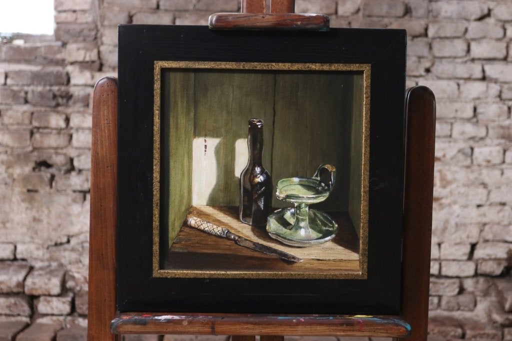 Stilleven langnek en bodemvondsten – Marjolein van den Berg, Ophalen, Acrylverf, Stilleven, Handgeschilderd