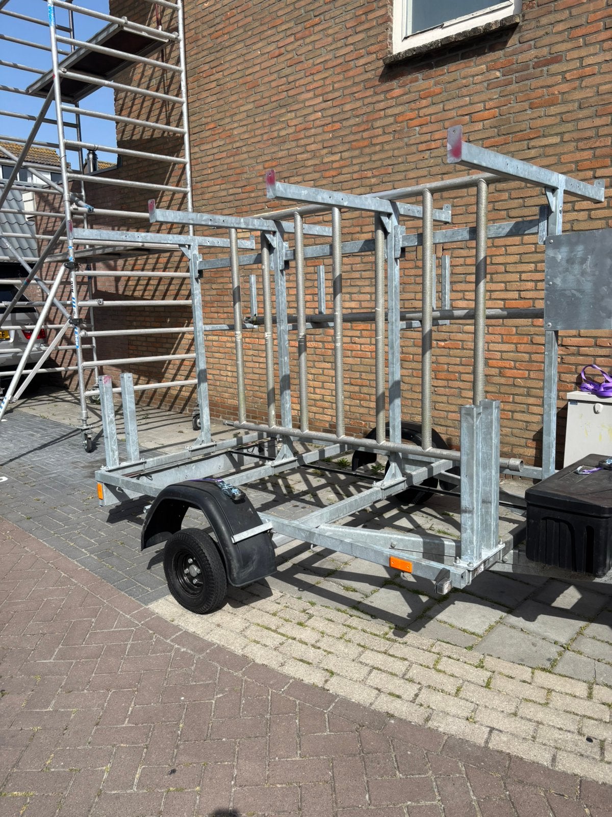 Steiger met aanhanger, Doe-het-zelf en Verbouw, Steigers, Ophalen, Gebruikt, Rolsteiger of Kamersteiger, 5 meter of hoger