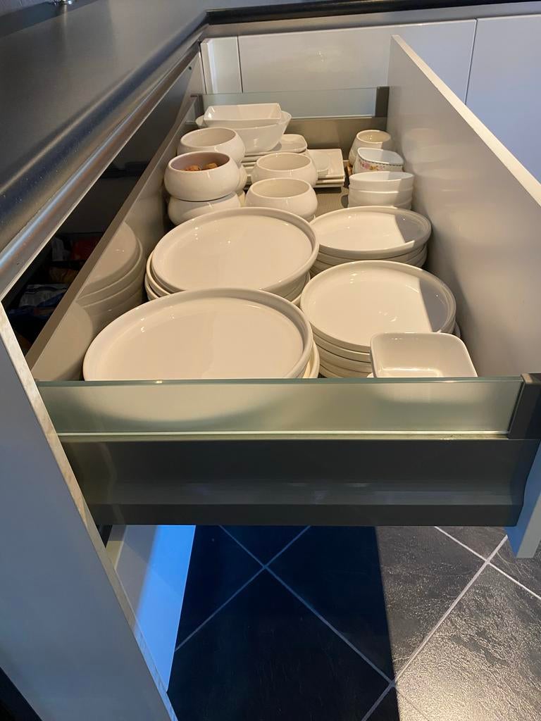 Wit hoogglans keukenbar met krukken, Gebruikt, Wit, Overige typen, Ophalen of Verzenden