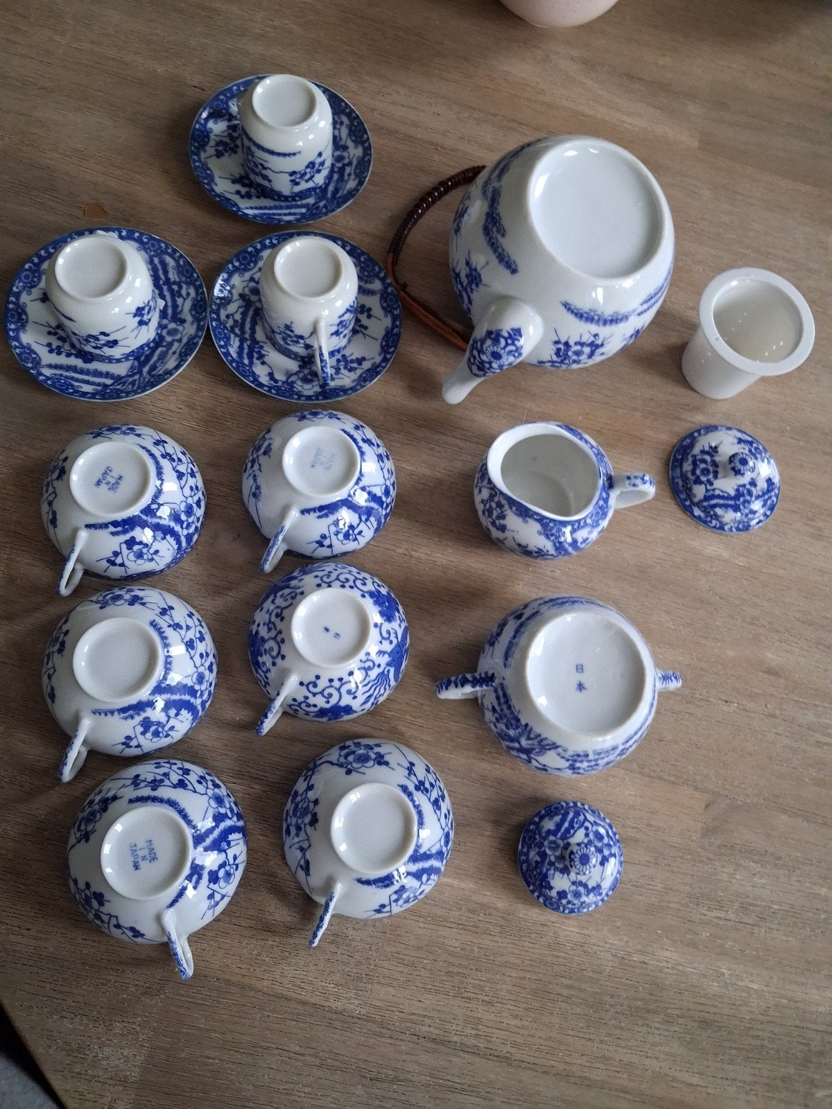 Eierporselein Sakura Blauw Theeservies - Made in Japan, Ophalen of Verzenden