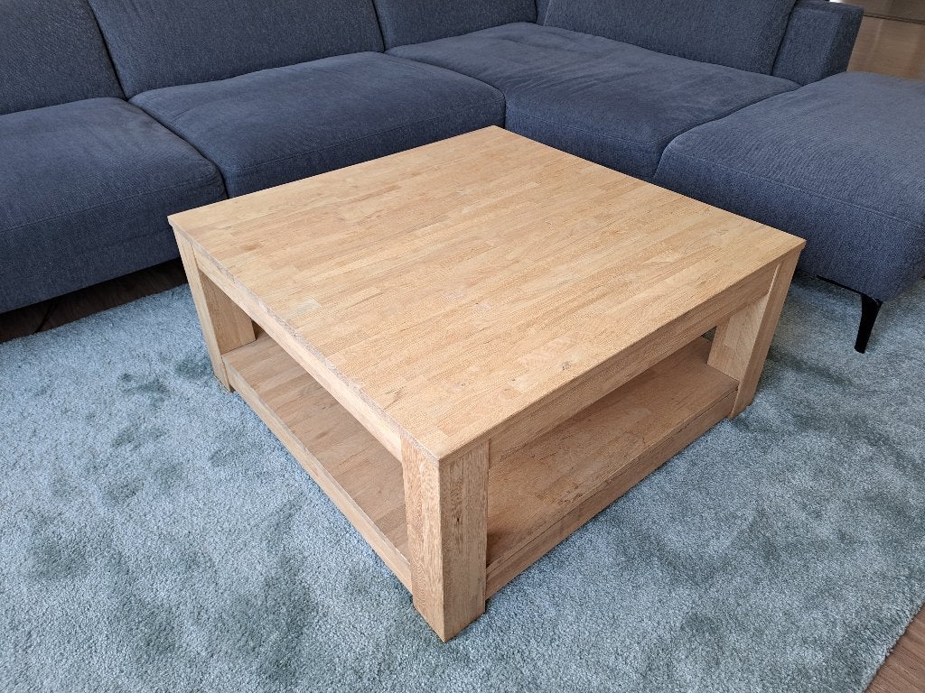 Massief eiken salontafel/ tafel 84x84 cm – zeer goede staat, Ophalen, 50 tot 100 cm, 50 tot 100 cm, Zo goed als nieuw