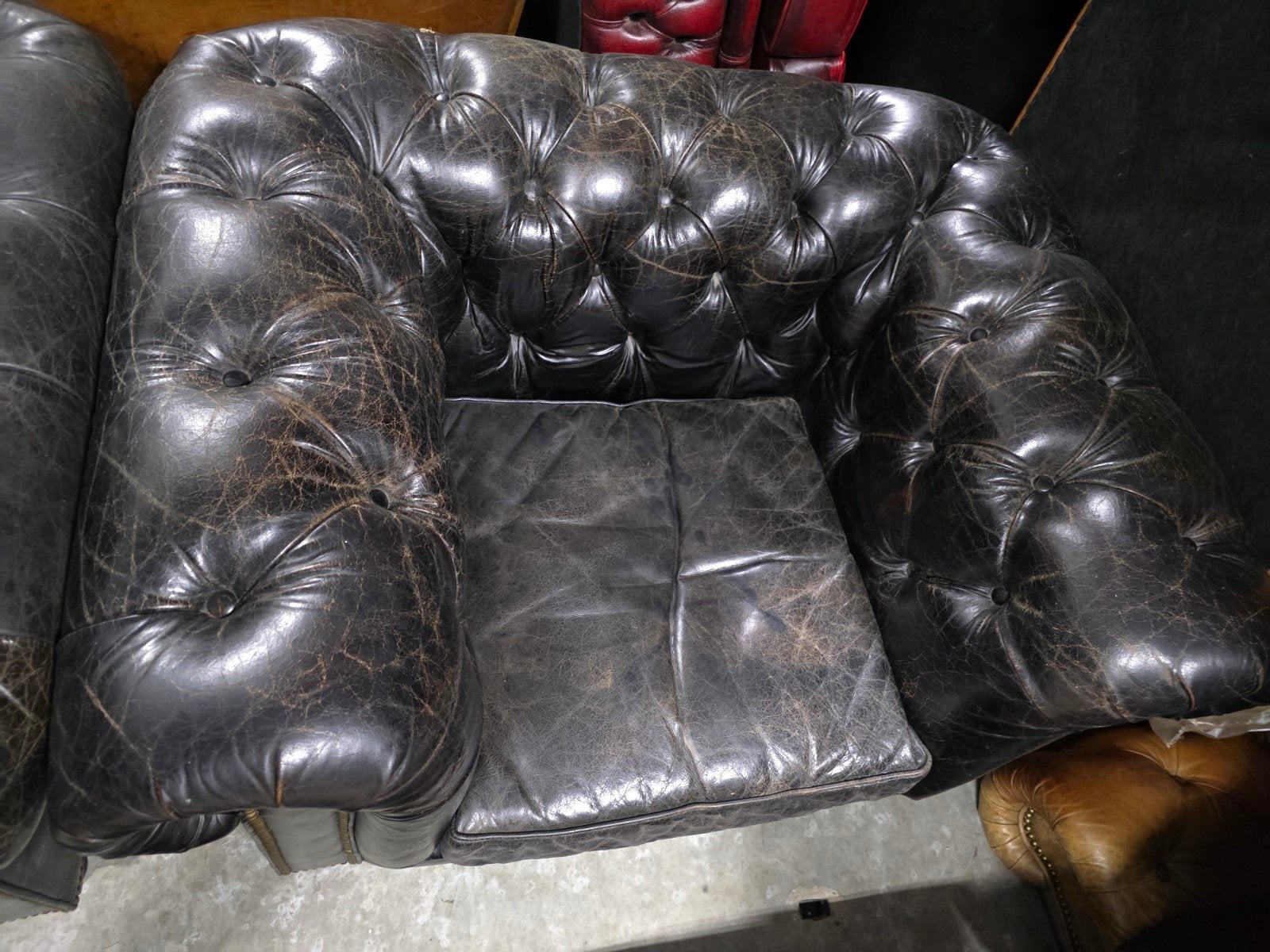 Chesterfield fauteuils (2 stuks) - Zwart leer + BEZORGING, Ophalen of Verzenden