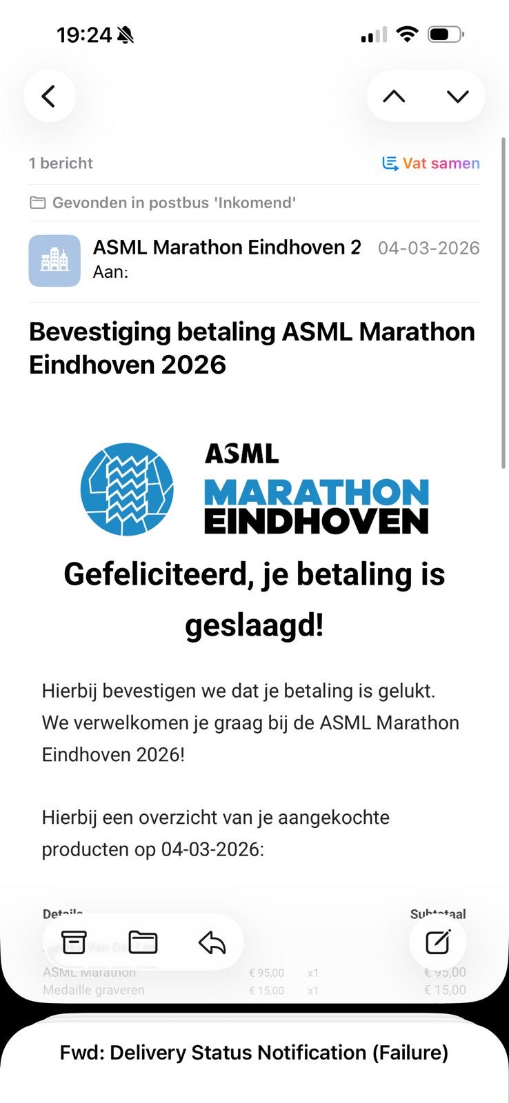 Startbewijs marathon Eindhoven, Tickets en Kaartjes, Sport | Overige, Eén persoon, Oktober