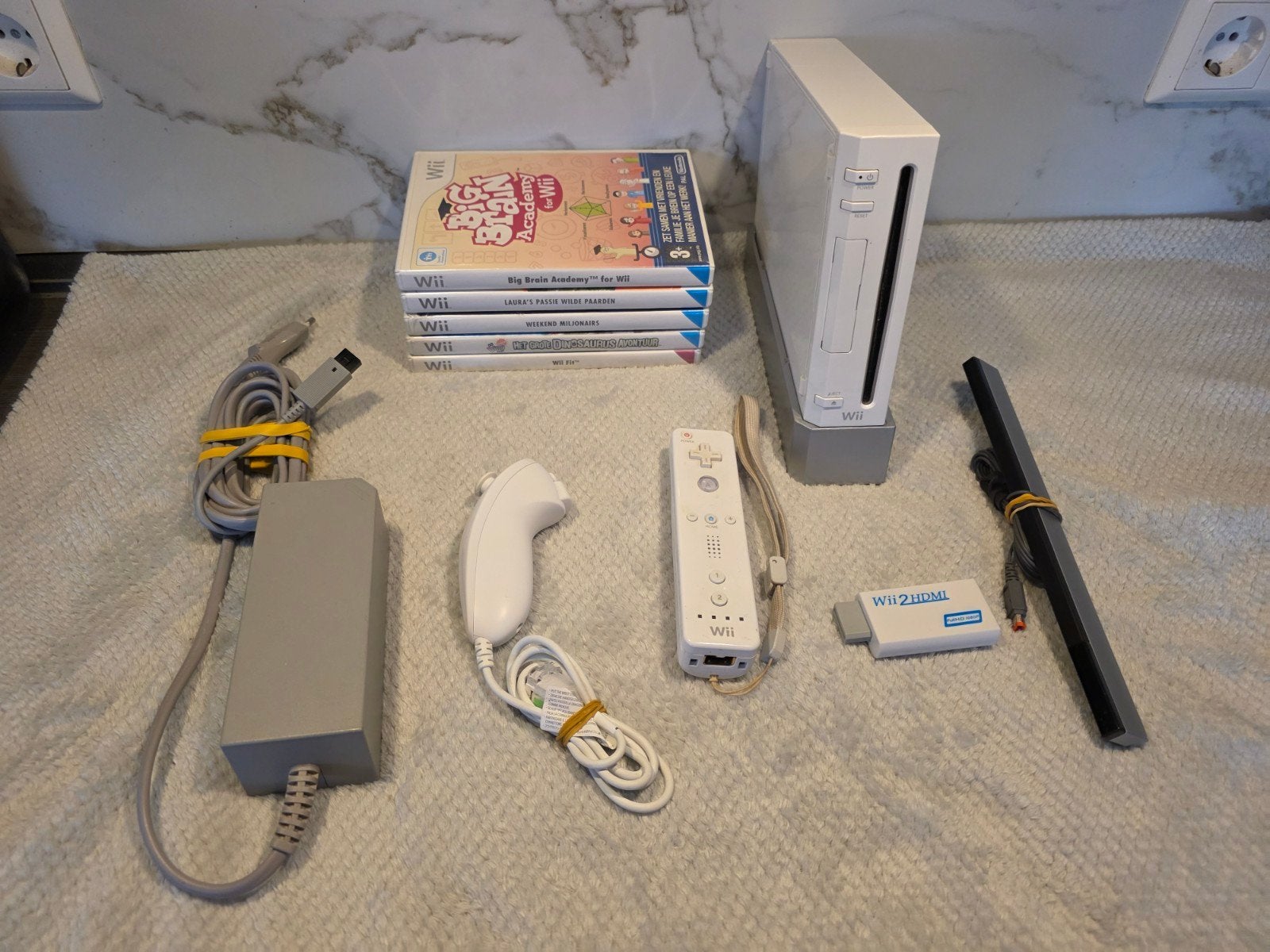 Nintendo Wii complete set + 5 games + Wii2HDMI, Ophalen of Verzenden, Gebruikt, Met 1 controller, Met games
