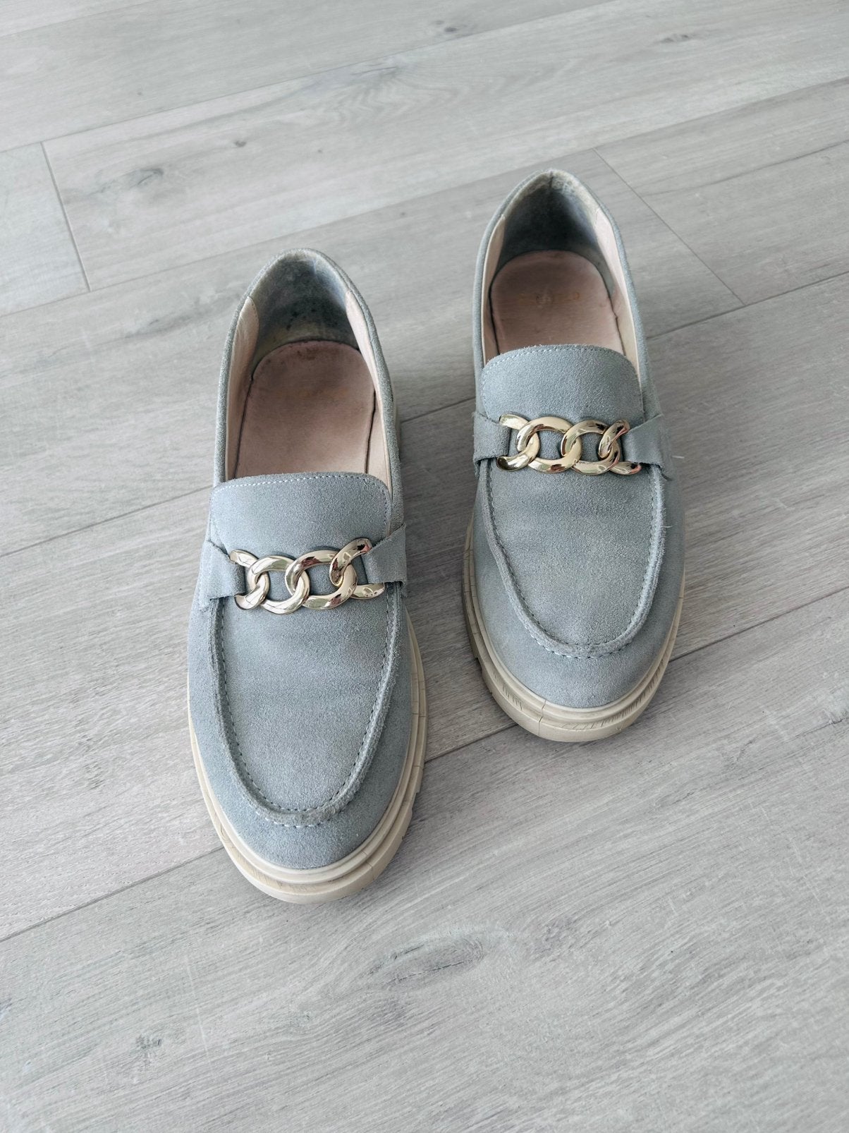 Mooie mintgroene loafers - Maat 41 - Manfield - écht suéde, Instappers, Ophalen of Verzenden, Zo goed als nieuw, Groen
