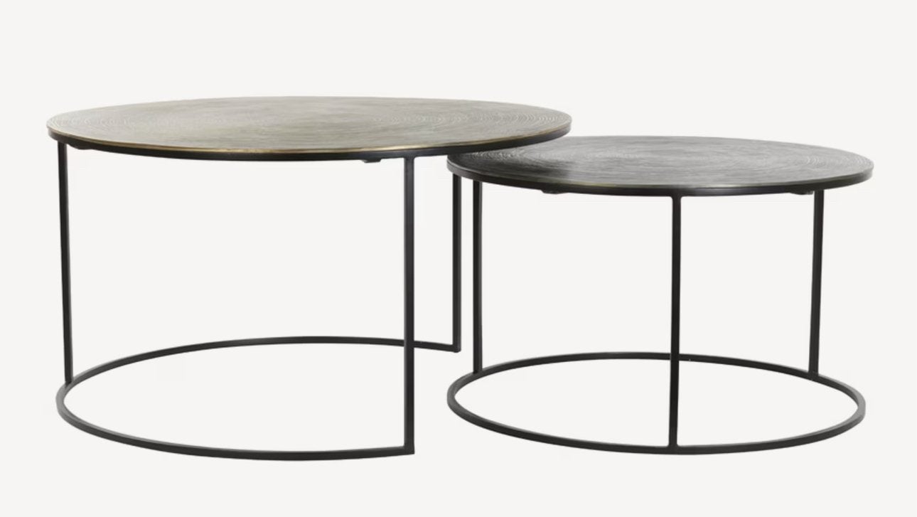 Light & Living Salontafel Primo Set zwart-brons+mat zwart, Ophalen, 50 tot 100 cm, Rond, 50 tot 100 cm