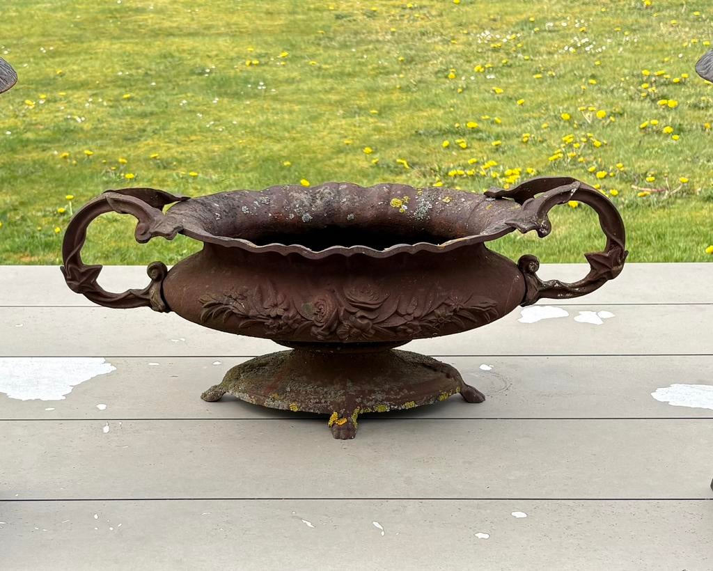 Mooie ijzere bloempot, Ophalen, Rond, Zo goed als nieuw, Aardewerk