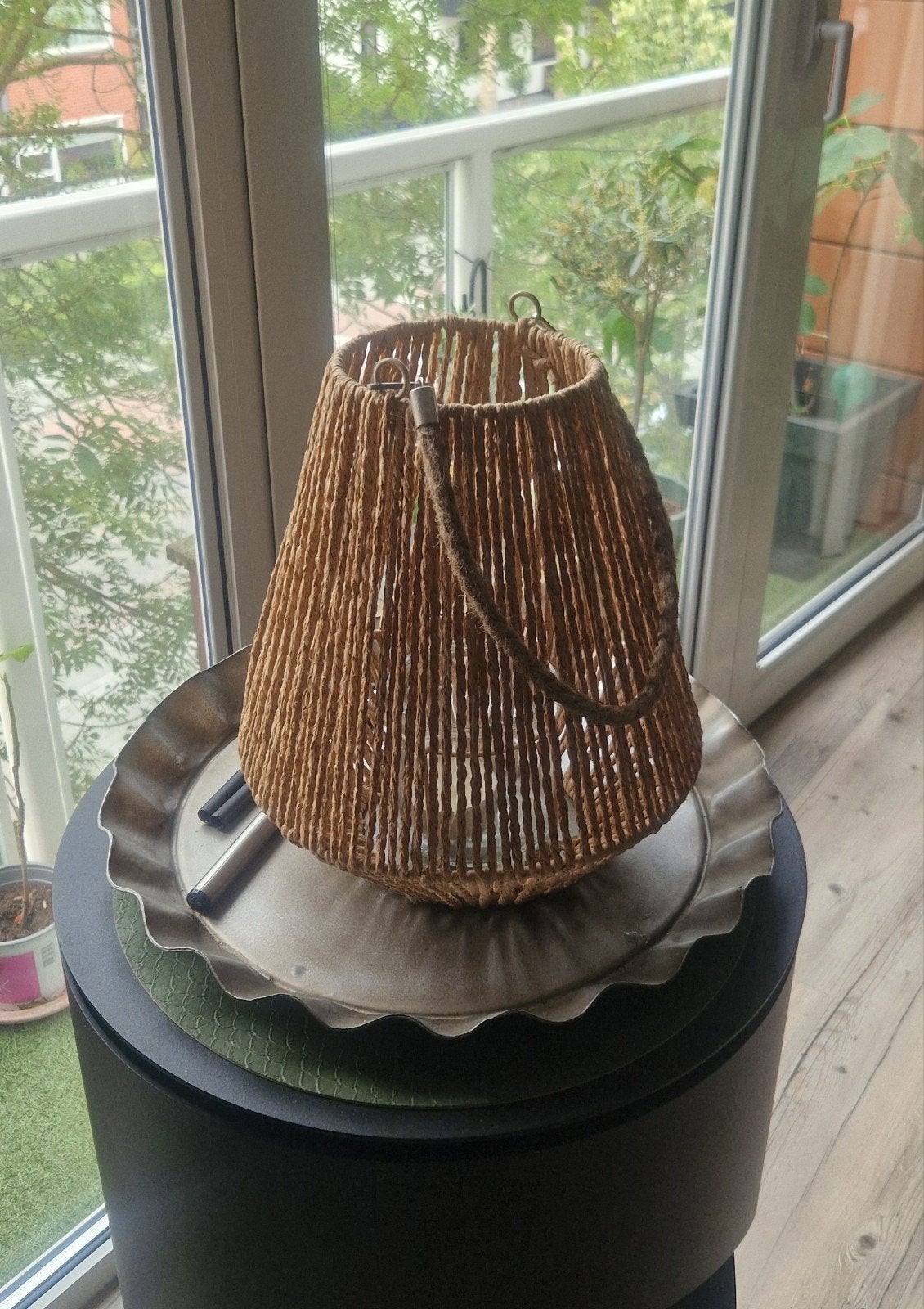2x Decoratieve lantaarn van gevlochten touw, Ophalen, Zo goed als nieuw