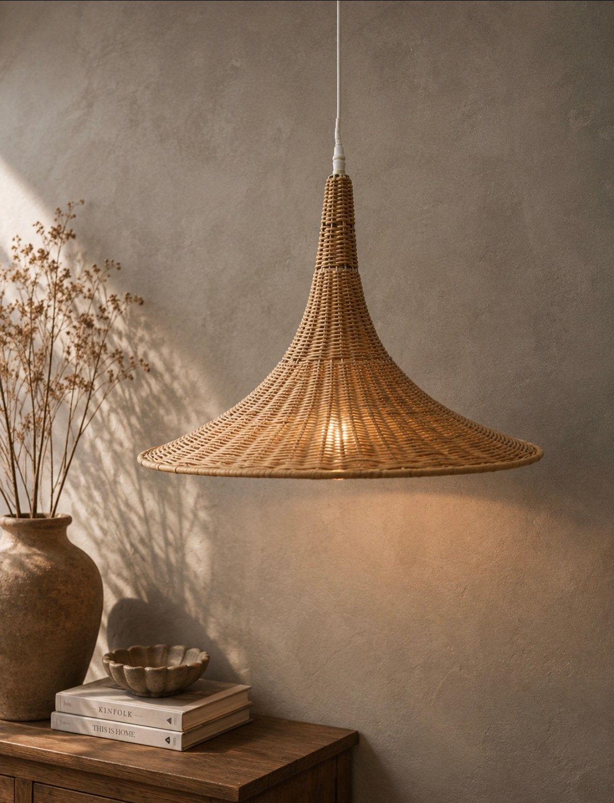 HKLiving rieten hanglamp / heksenhoed lamp, Ophalen, Q, Natuurlijk materiaal, Q