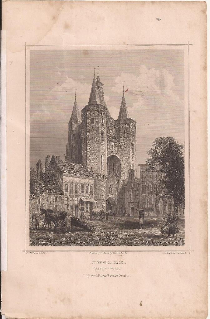 Zwolle Sassen-Poort Staalgravure ca. 1860 Terwen Sassenpoort, Antiek en Kunst, Origineel, 1800 - 1899, Stadsgezicht, Ophalen of Verzenden