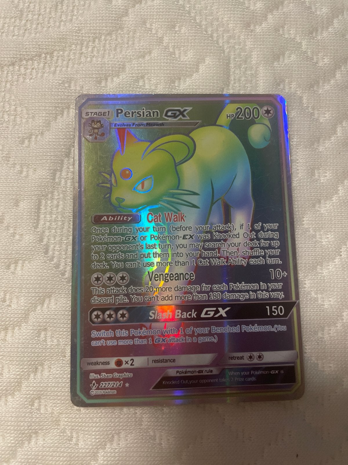 Pokémon Kaart Persian GX 227/214 Holo, Ophalen of Verzenden, Zo goed als nieuw, Losse kaart, Foil