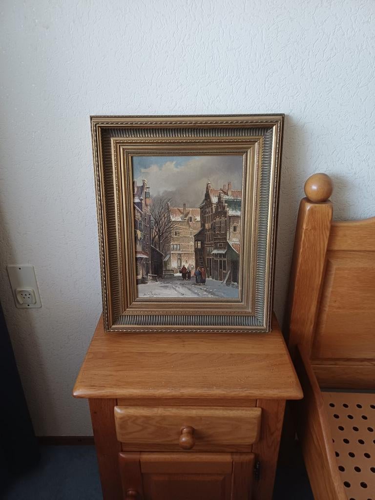 Schilderij - Wintergezicht in de stad, Ophalen
