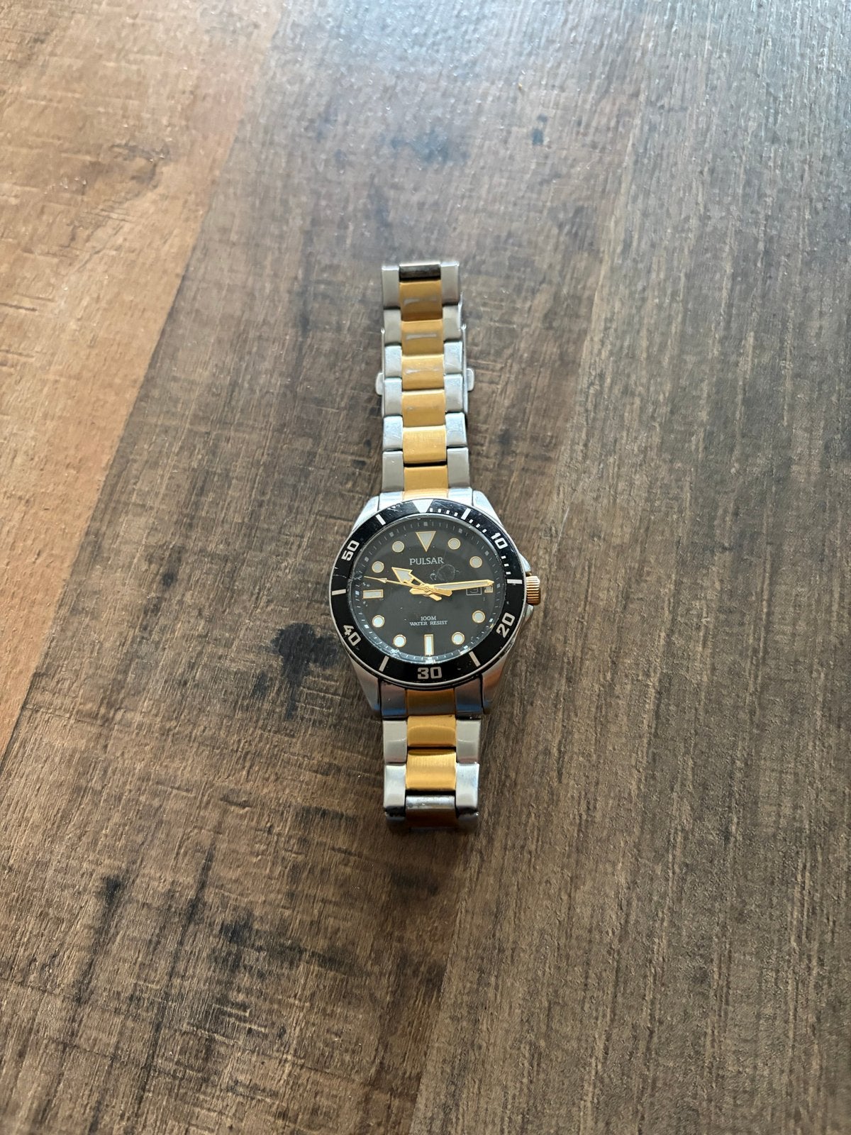 Pulsar Herenhorloge - Tweekleurig met Zwarte Wijzerplaat, Ophalen, Staal, Polshorloge, Overige merken