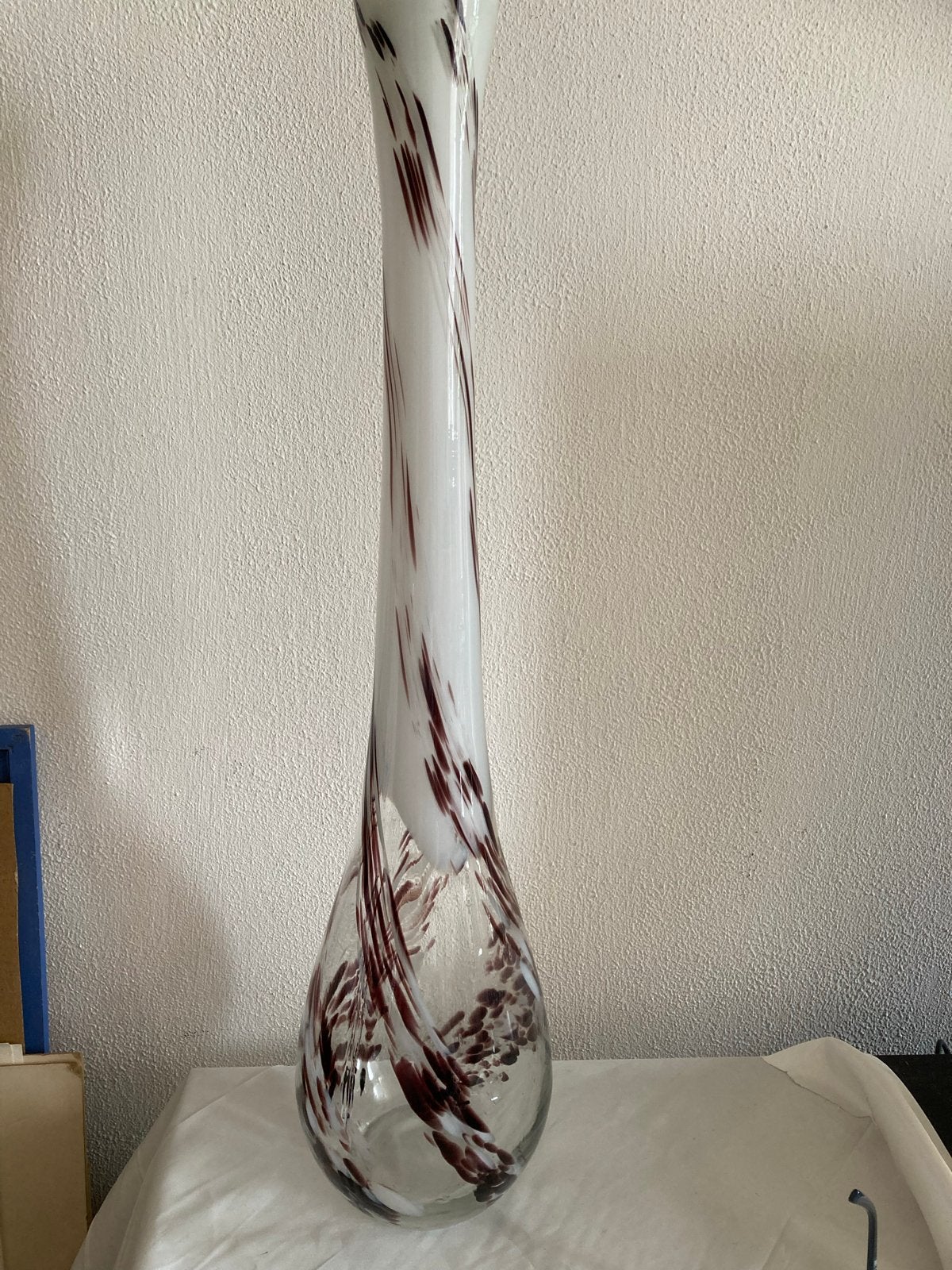 Vintage Soliflore XL Vloervaas 67cm Roodbruin Witte Swirl, Ophalen
