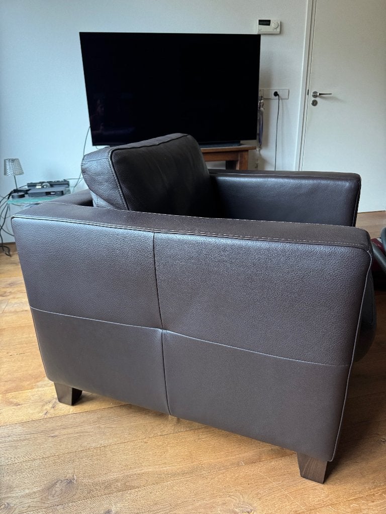 Leren fauteuils - Donkerbruin, Ophalen, Gebruikt, 75 tot 100 cm, Modern