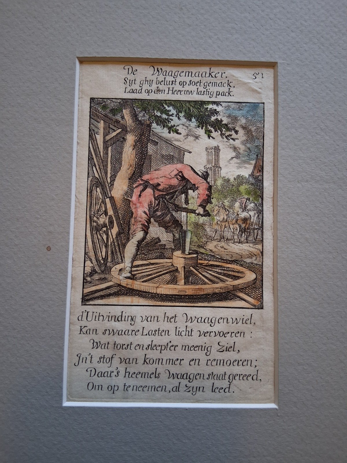 Jan Luyken - De Waagemaker (De Wagenmaker), Dagelijks leven, Ets, Handgekleurd, 1600 - 1699