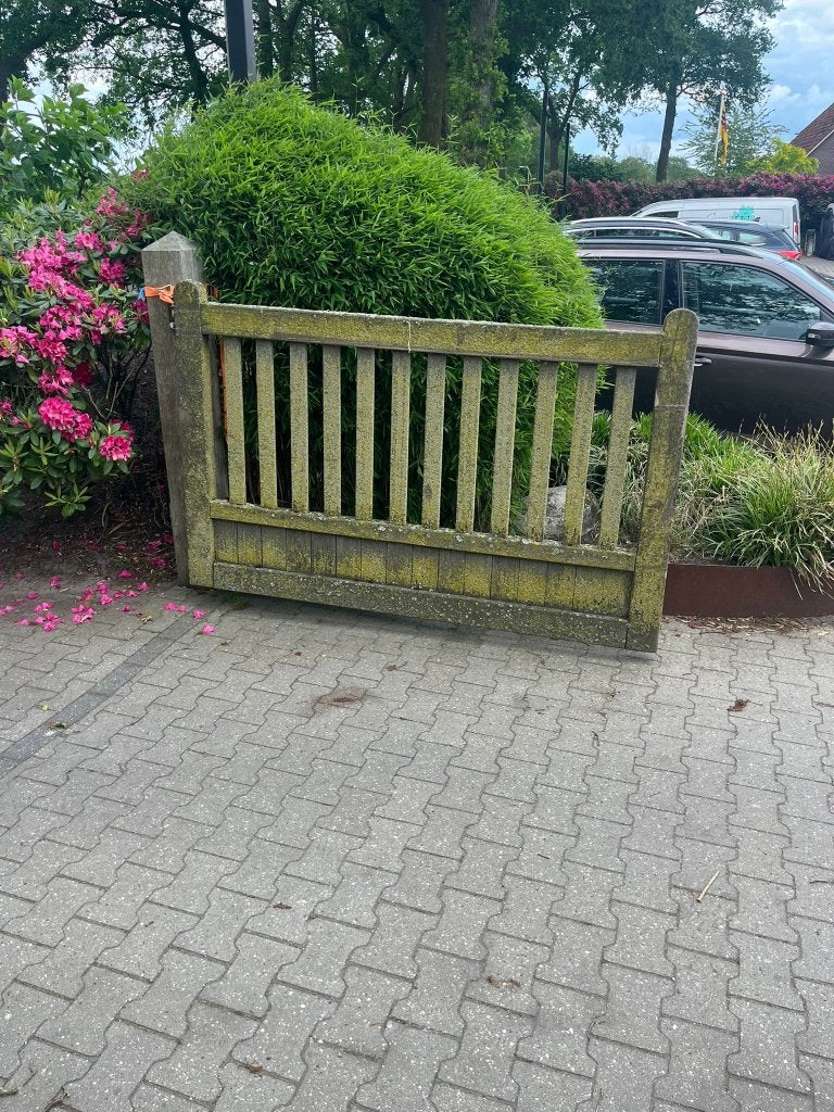Elektrische dubbele toegangspoort, ca 400cm doorgang, Tuin en Terras, Tuinpoorten, Ophalen, Gebruikt, 100 tot 150 cm, Hout