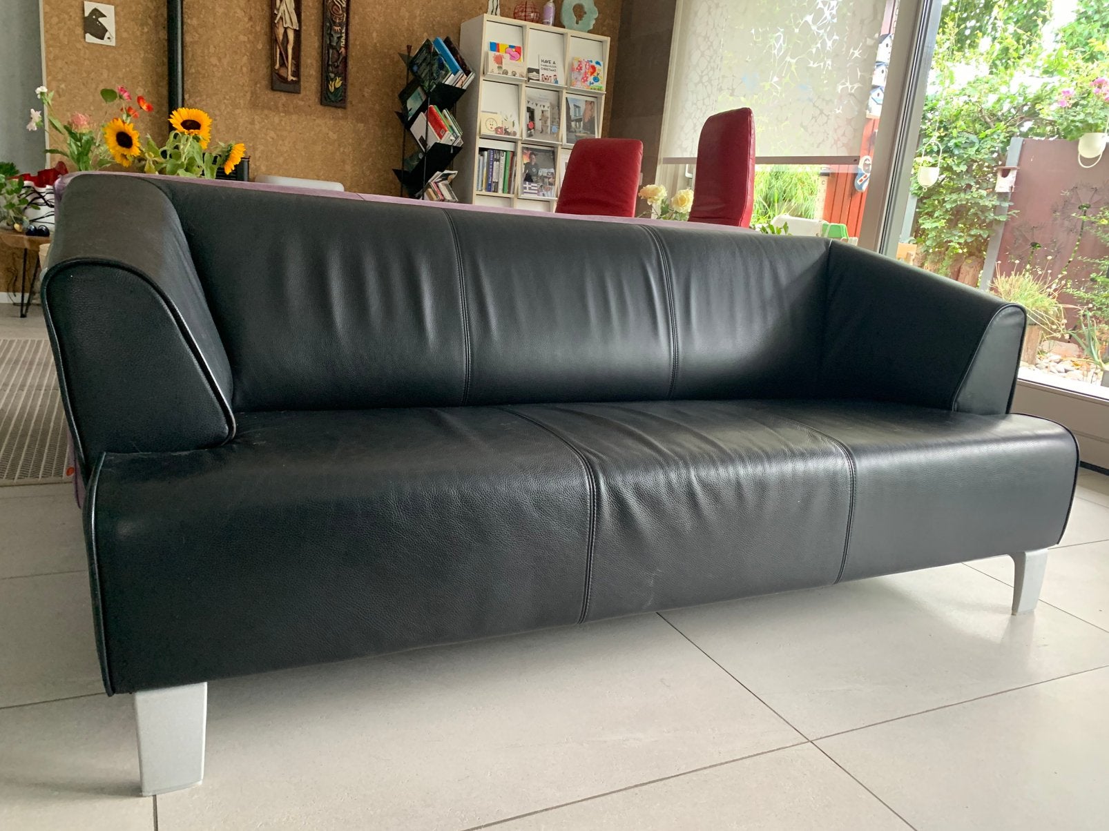 Rolf Benz 3-zitsbank zwart leer, Huis en Inrichting, Banken | Bankstellen, Ophalen, 250 tot 300 cm, Gebruikt, Driepersoons