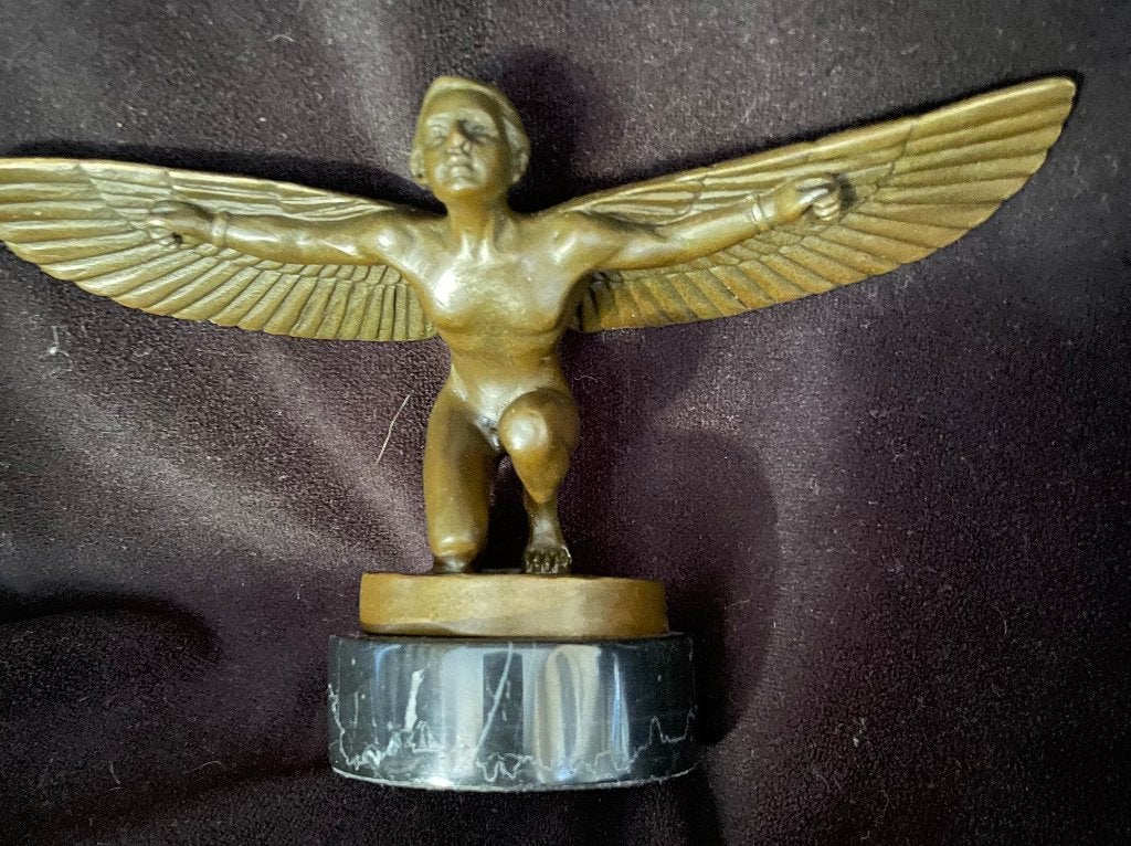 Vliegende icarus, automascotte? CH.Paillet zuiver brons, Antiek en Kunst, Kunst | Beelden en Houtsnijwerken, Ophalen of Verzenden