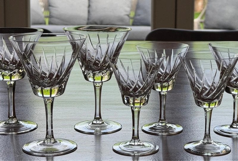 10 kristallen trompet voetglazen, Ophalen of Verzenden, Zo goed als nieuw, Kristal, Glas of Glazen