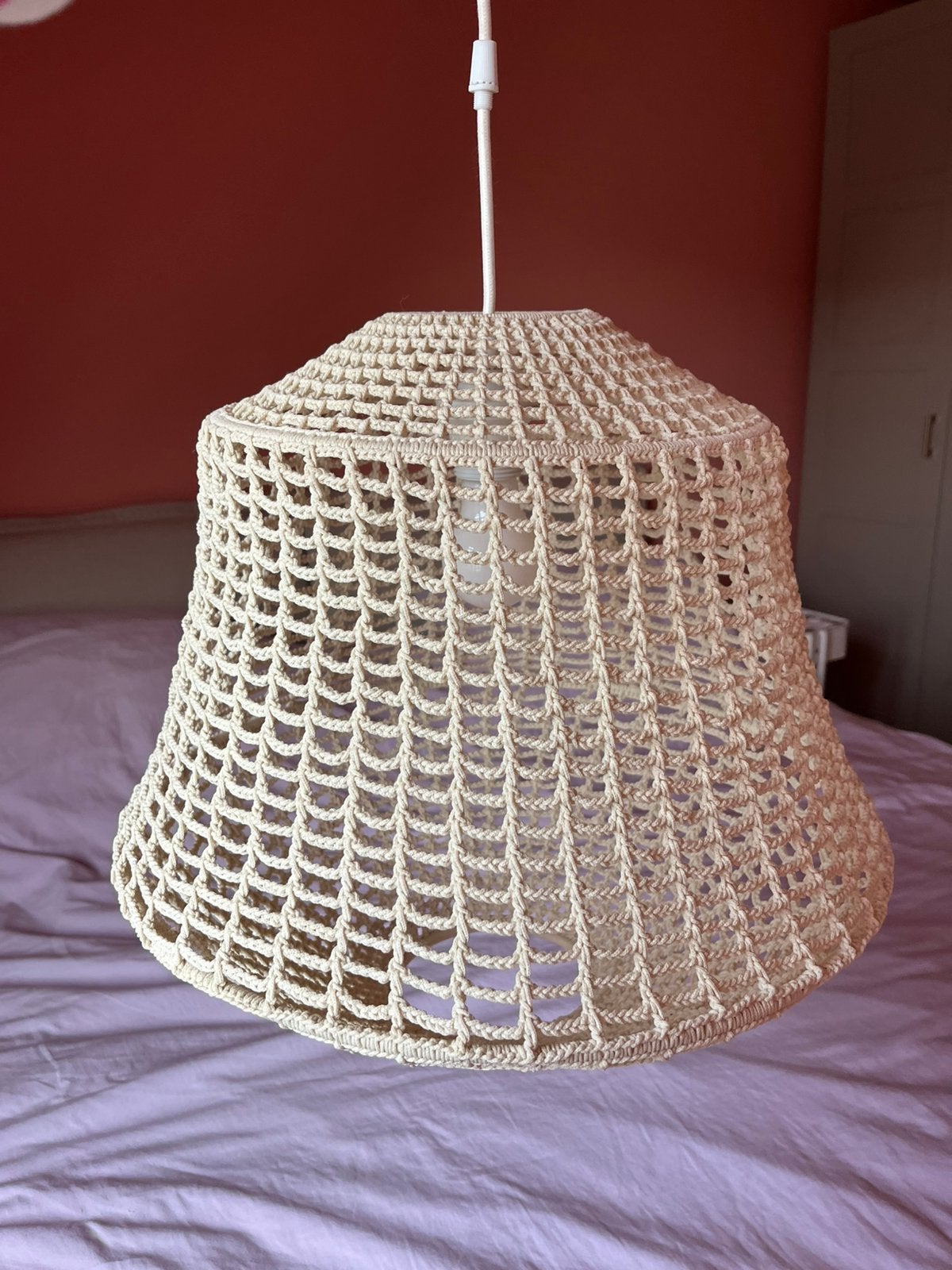 Hanglamp crème kleurig, macramé stijl, Ophalen, Gebruikt, Textiel, Macramé
