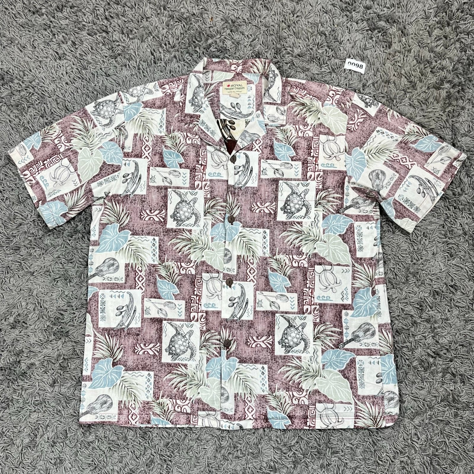 Royal Hawaiian Creations Burgundy &amp; Blue Short Sleeve Sh, Ophalen of Verzenden, Zo goed als nieuw, Beige